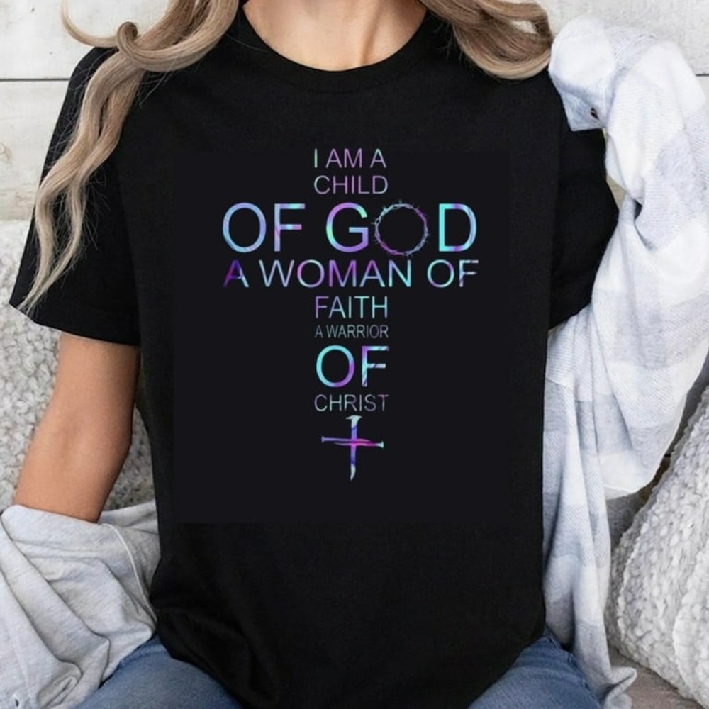 I Am A Child Of God Christian Graphic Tee Black Woman Of Faith Cross T-Shirt